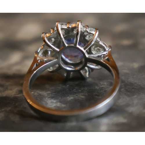 56 - Sapphire and Diamond Ladies 18 Carat Gold Cluster Ring Mounted on Platinum Band Diamonds of High Col... 