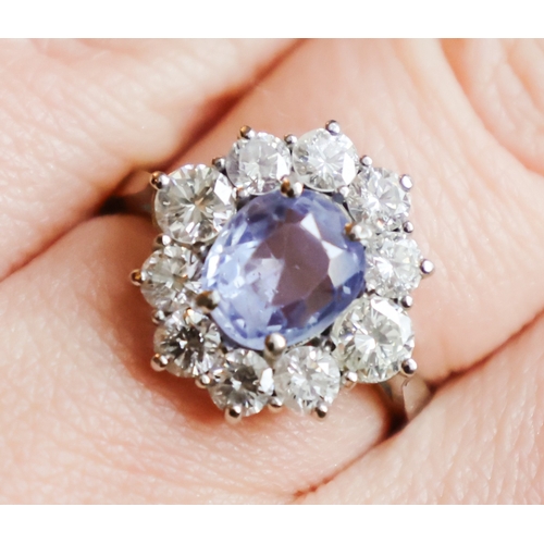 56 - Sapphire and Diamond Ladies 18 Carat Gold Cluster Ring Mounted on Platinum Band Diamonds of High Col... 