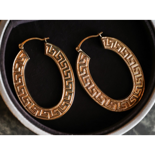 60 - Pair of Nine Carat Yellow Gold Greek Key Earrings Each Approximately 3.5cm High