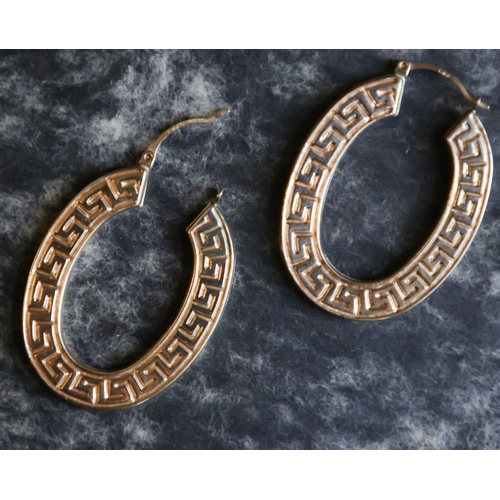 60 - Pair of Nine Carat Yellow Gold Greek Key Earrings Each Approximately 3.5cm High