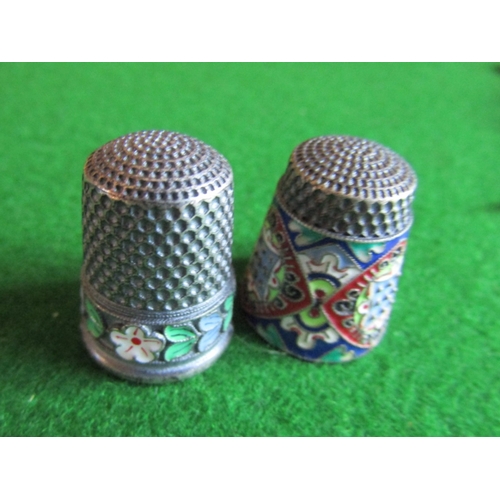 Two Silver Thimbles Enamel Decorated