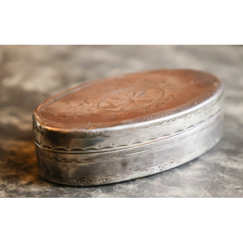 62 - Georgian Silver Desk Box Oval Form Incised Detailing Hinged Cover