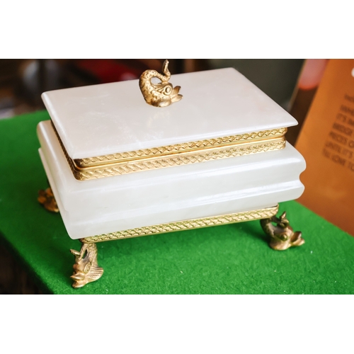 65 - Antique Ormolu Mounted Carved Quartz Ladies Jewellery Box Shaped Supports Approximately 20cm Wide