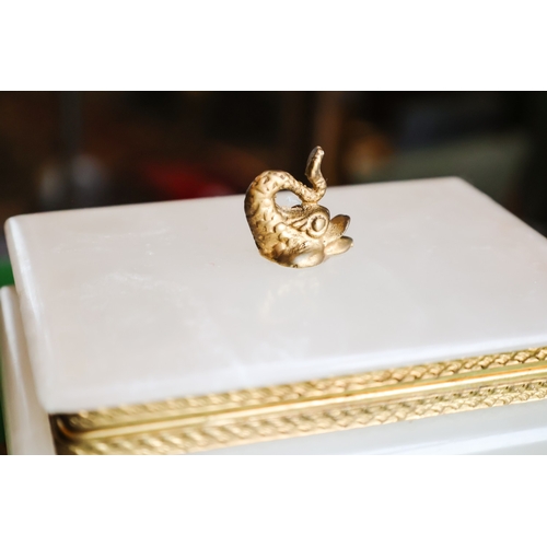 65 - Antique Ormolu Mounted Carved Quartz Ladies Jewellery Box Shaped Supports Approximately 20cm Wide