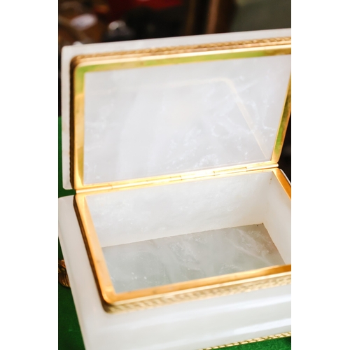 65 - Antique Ormolu Mounted Carved Quartz Ladies Jewellery Box Shaped Supports Approximately 20cm Wide