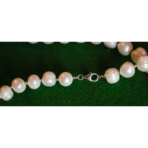 66 - Ladies Pearl Necklace of Attractive Graduated Form Silver Clasp 46cm Long