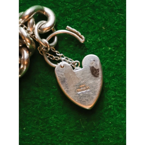 69 - Silver Ladies Curblink Bracelet Heart Padlock Clasp Safety Chain Present