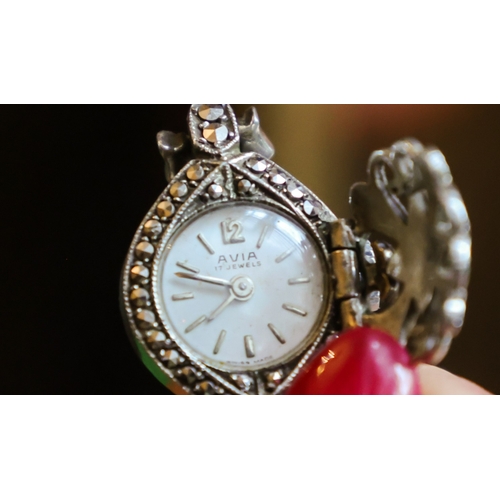 74 - Ladies Silver Wristwatch Seventeen Jewel Attractively Detailed Throughout Silver Case and Bracelet