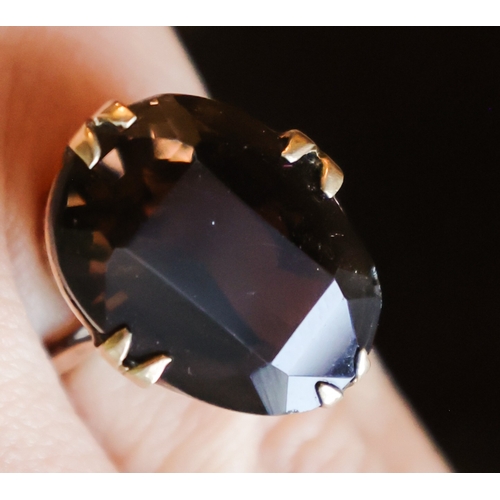 77 - Vintage Nine Carat Yellow Gold Antique Ring Smokey Quartz Band Size J