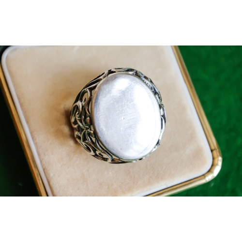 79 - Vintage Silver Panel Ring Filigree Decorated Setting Band Size N