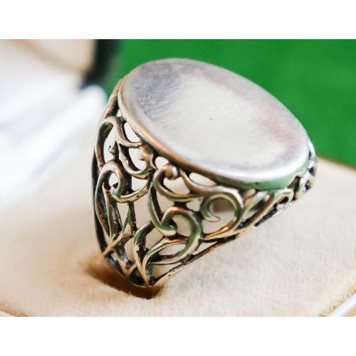 79 - Vintage Silver Panel Ring Filigree Decorated Setting Band Size N