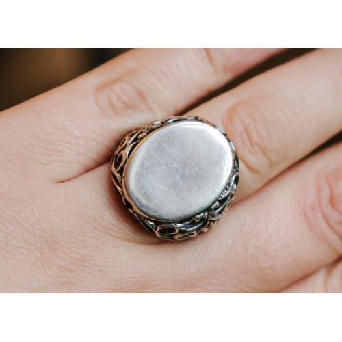 79 - Vintage Silver Panel Ring Filigree Decorated Setting Band Size N