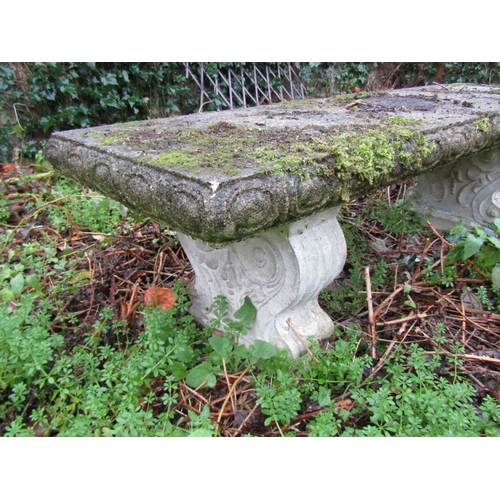 8 - Composite Stone Garden Bench Scrolled Plinth End Rests Approximately 4ft 4 Inches Wide