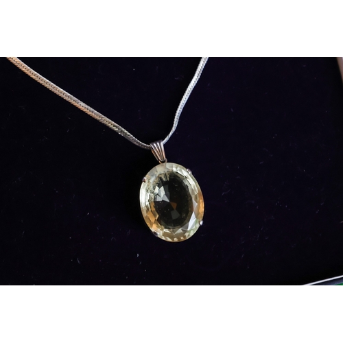 80 - Citrine Pendant Necklace Silver Mounted on Silver Chain Attractively Detailed Citrine of Attractive ... 