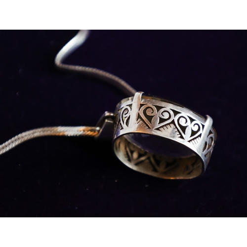 80 - Citrine Pendant Necklace Silver Mounted on Silver Chain Attractively Detailed Citrine of Attractive ... 