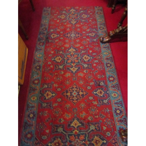 81 - Pure Wool Runner Burgundy and Navy Ground Approximately 10ft Long