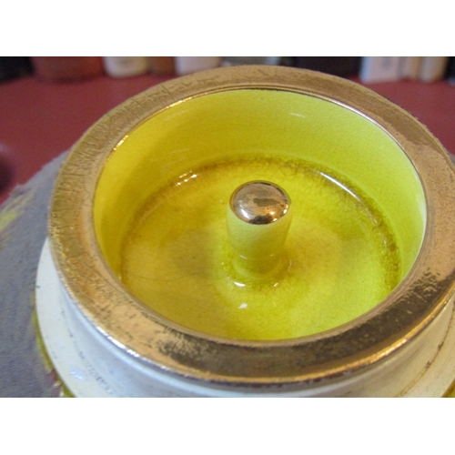 83 - Pair of Eastern Vases with Covers Yellow Ground with Avian Motif Decoration Each Approximately 9 Inc... 