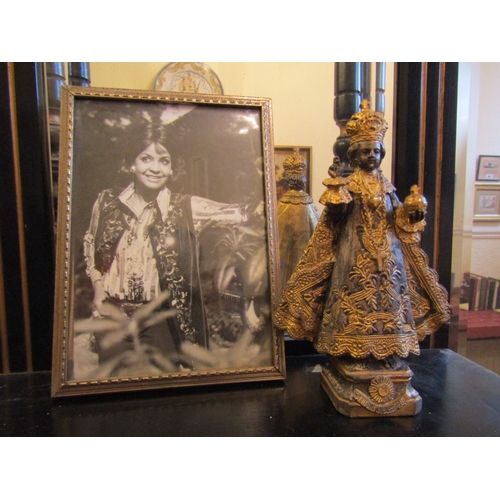 84 - Gilded Bronze Statue with Framed Photograph of Mona Baptiste (1926-1973) Statue Approximately 5 Inch... 