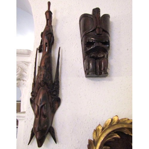 90 - Four Tribal Wall Mounted Carvings Tallest 22 Inches High