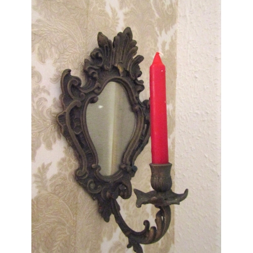 91 - Vintage Mirror Inset Cartouche Form Single Sconce Wall Mounted Light