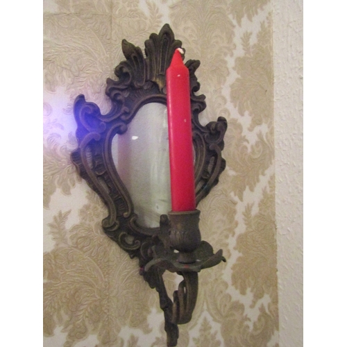 91 - Vintage Mirror Inset Cartouche Form Single Sconce Wall Mounted Light