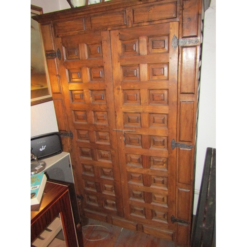 94 - Antique Carved and Panelled Two Door Cupboard with Bolt Lock and Shelved Interior Approximately 4ft ... 
