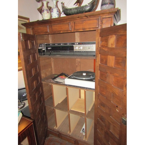 94 - Antique Carved and Panelled Two Door Cupboard with Bolt Lock and Shelved Interior Approximately 4ft ... 