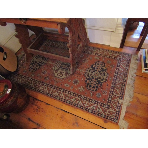 95 - Pure Wool Rug Ochre Ground with Patterned Borders Approximately 4ft 6 Inches Long x 2ft 6 Inches Wid... 