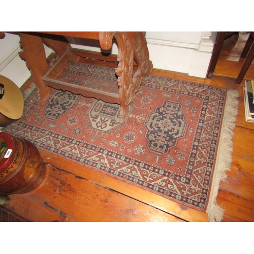 95 - Pure Wool Rug Ochre Ground with Patterned Borders Approximately 4ft 6 Inches Long x 2ft 6 Inches Wid... 