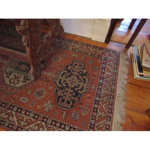 95 - Pure Wool Rug Ochre Ground with Patterned Borders Approximately 4ft 6 Inches Long x 2ft 6 Inches Wid... 