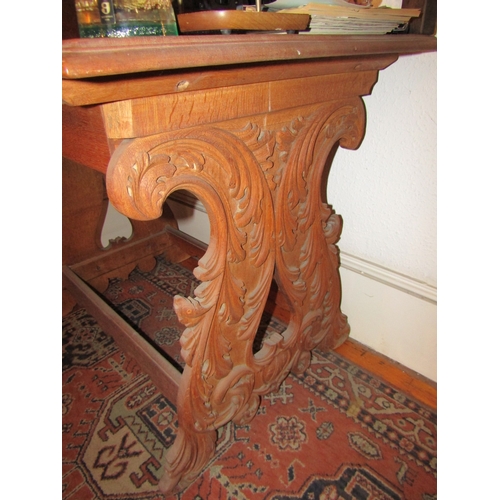 96 - Antique Carved End Table with Single Drawer Antique Approximately 4ft Wide