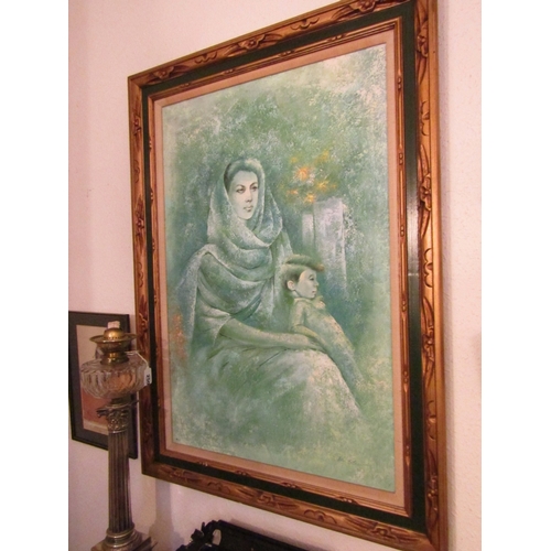 97 - Vintage School Mother and Child Oil on Board Approximately 40 Inches High x 30 Inches Wide