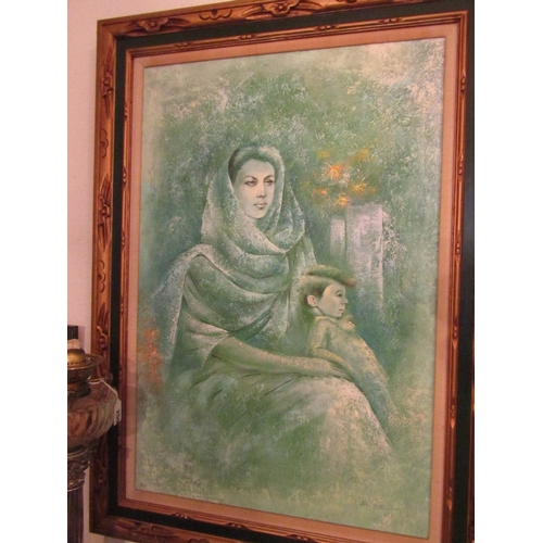 97 - Vintage School Mother and Child Oil on Board Approximately 40 Inches High x 30 Inches Wide