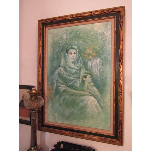97 - Vintage School Mother and Child Oil on Board Approximately 40 Inches High x 30 Inches Wide