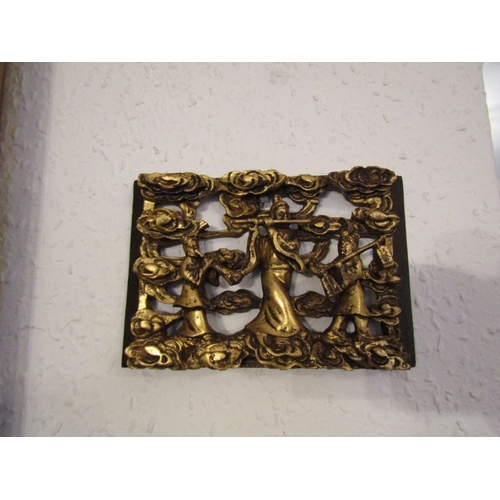 98 - Three Carved and Gilded Wall Mounted Eastern Tablets Widest Approximately 5 Inches