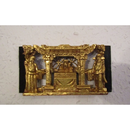 98 - Three Carved and Gilded Wall Mounted Eastern Tablets Widest Approximately 5 Inches