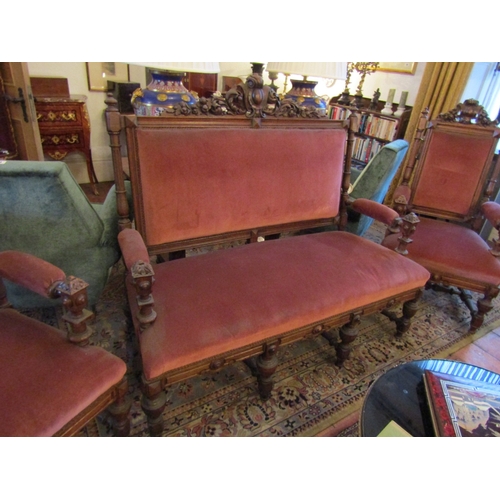99 - Antique Three Piece Drawing Room Suite Well Carved Settee Approximately 5ft 6 Inches Wide