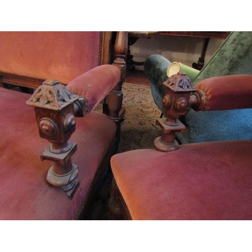 99 - Antique Three Piece Drawing Room Suite Well Carved Settee Approximately 5ft 6 Inches Wide