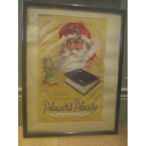 119 - Old Player's Please Christmas Cigarette Advertisement Original Frame Approximately 16 Inches High