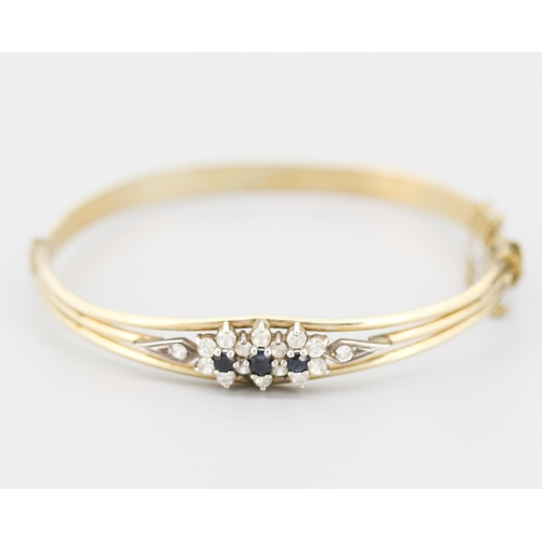 100 - Sapphire and Gemstone Cluster Set Rolled Gold Bangle Bracelet Inner Width 6cm