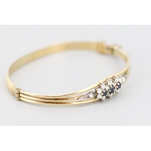 100 - Sapphire and Gemstone Cluster Set Rolled Gold Bangle Bracelet Inner Width 6cm