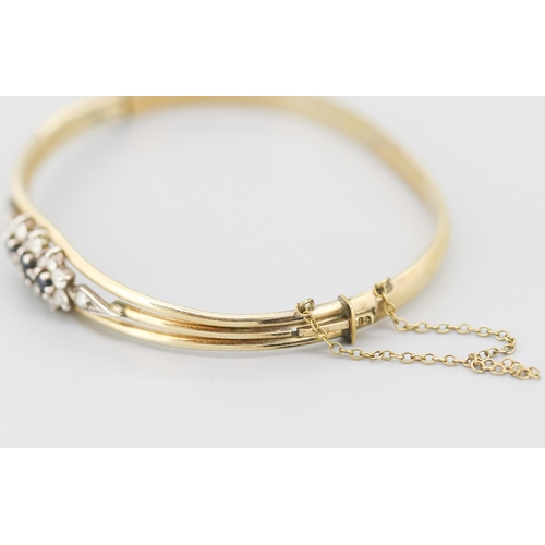 100 - Sapphire and Gemstone Cluster Set Rolled Gold Bangle Bracelet Inner Width 6cm