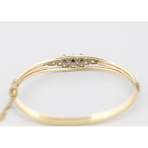 100 - Sapphire and Gemstone Cluster Set Rolled Gold Bangle Bracelet Inner Width 6cm