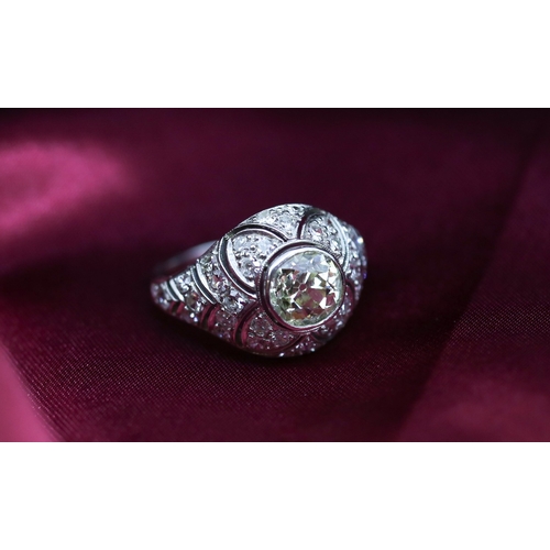 101 - Finely Detailed Diamond Bezel Set Centre Stone Ring with Further Diamond Cluster Set Surround Mounte... 