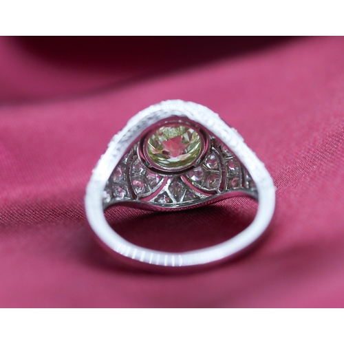 101 - Finely Detailed Diamond Bezel Set Centre Stone Ring with Further Diamond Cluster Set Surround Mounte... 