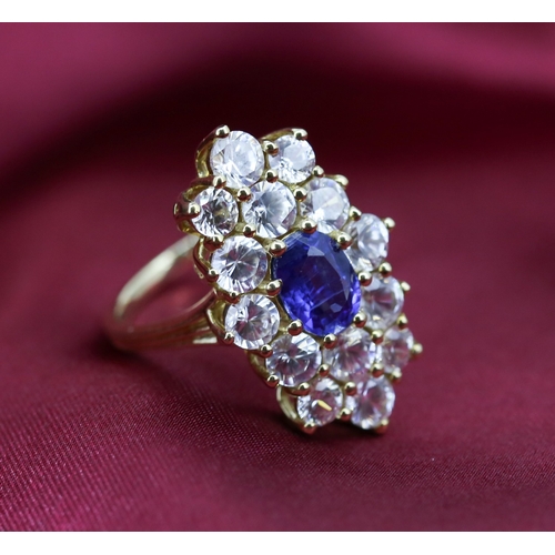 103 - Attractively Detailed Kyanite and Zircon Set Cluster Form Cocktail Ring Mounted in 9 Carat Yellow Go... 