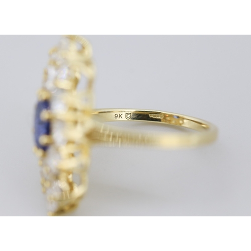 103 - Attractively Detailed Kyanite and Zircon Set Cluster Form Cocktail Ring Mounted in 9 Carat Yellow Go... 