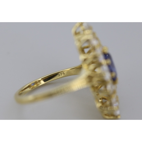 103 - Attractively Detailed Kyanite and Zircon Set Cluster Form Cocktail Ring Mounted in 9 Carat Yellow Go... 