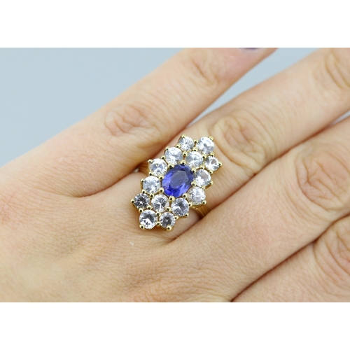 103 - Attractively Detailed Kyanite and Zircon Set Cluster Form Cocktail Ring Mounted in 9 Carat Yellow Go... 
