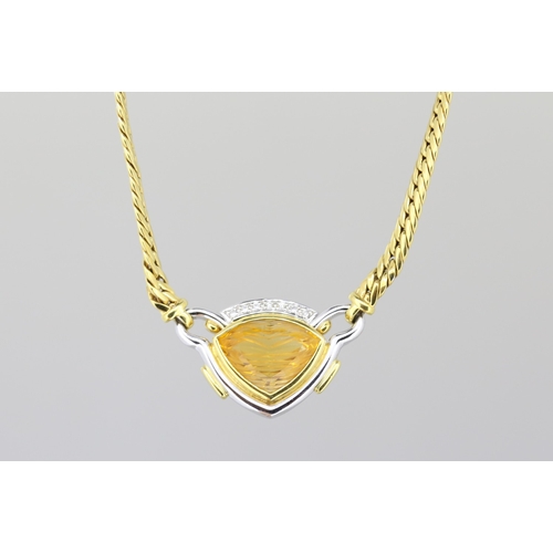 104 - Unusual Form Carved Citrine and Diamond Set Pendant Necklace Mounted in 18 Carat Yellow and White Go... 